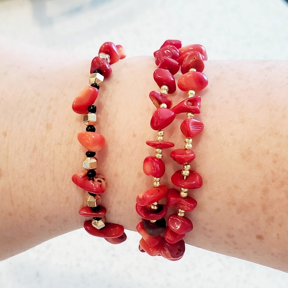 Terra Moda Vibrant Red Coral Bracelet Set - Picture 4 of 6